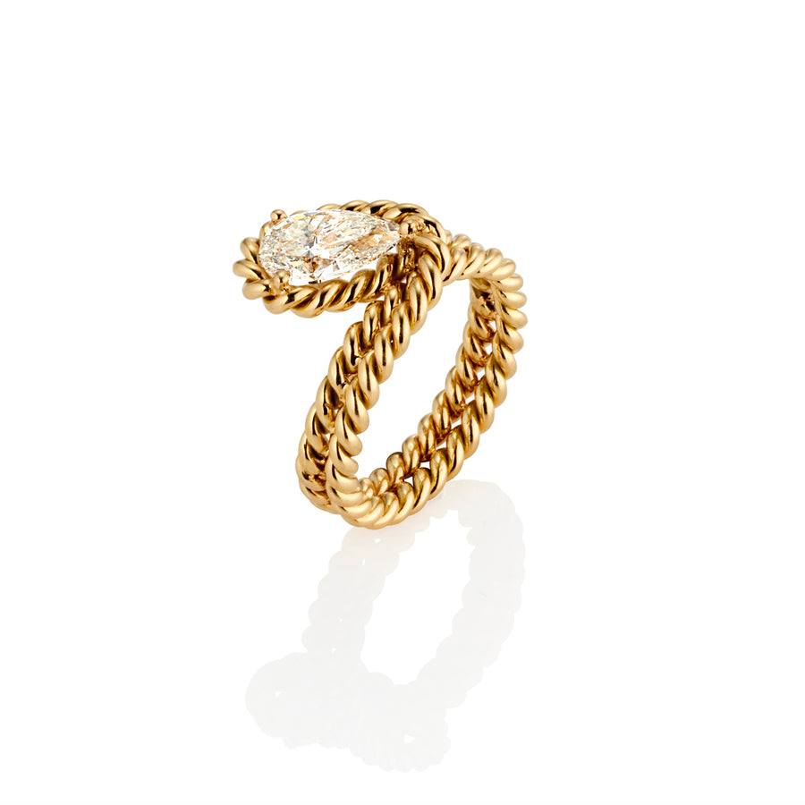 Double Twist Ring with Pear Shaped Diamond