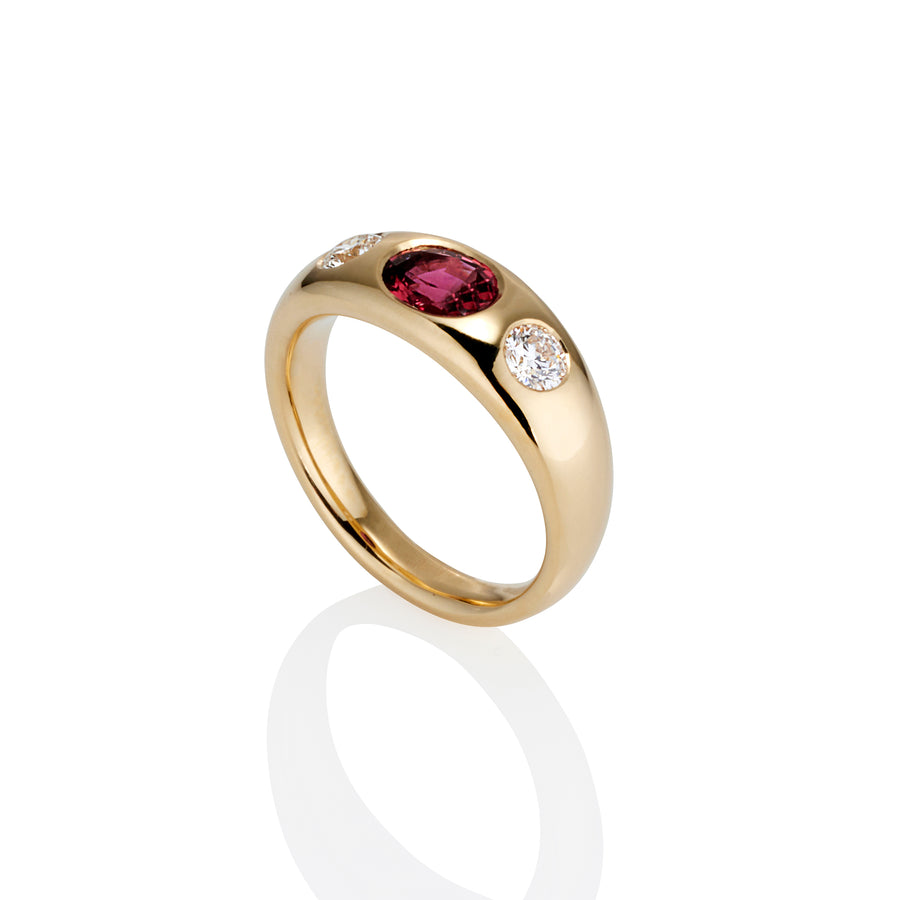 **One of a Kind** 18ct Yellow Gold Gypsy Ring with Ruby and Diamonds