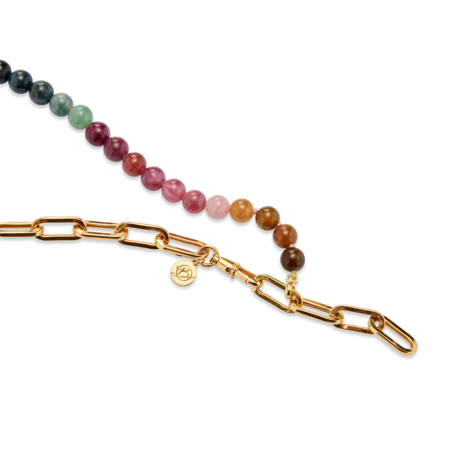 **Limited Edition** 9ct Yellow Gold Paperclip Chain with Tourmaline Beads Necklace
