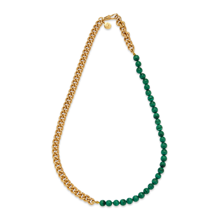 **Limited Edition** 9ct Yellow Gold Curb Chain with Malachite Bead Necklace