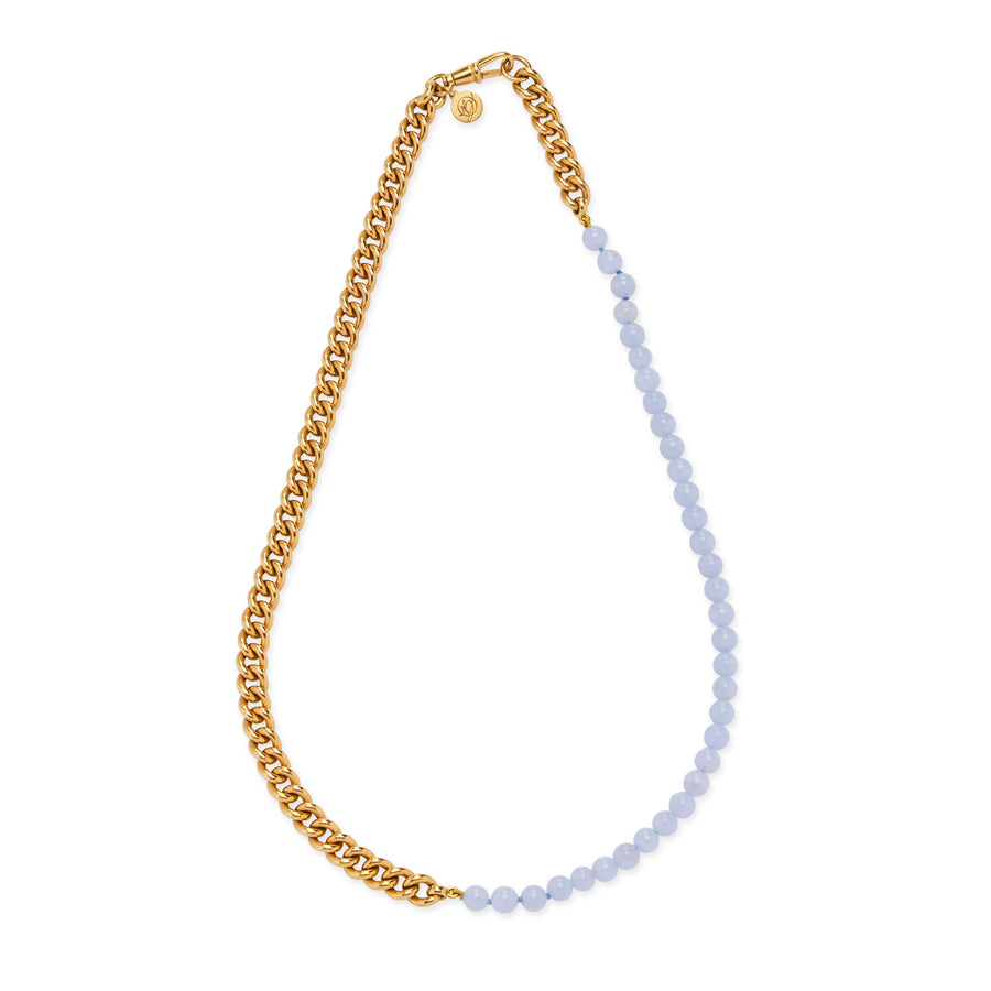 **Limited Edition** 9ct Yellow Gold Curb Necklace with Blue Lace Agate Beads