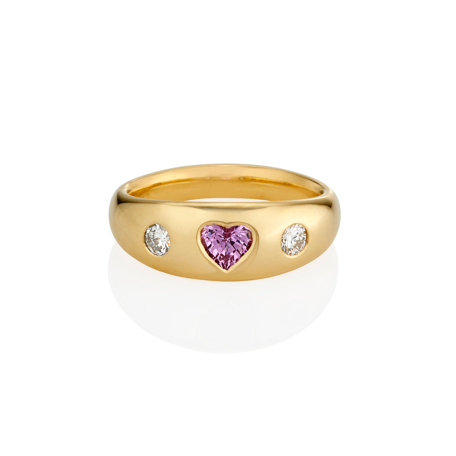 18ct Yellow Gold Gypsy Ring with Pink Heart Sapphire and Diamonds