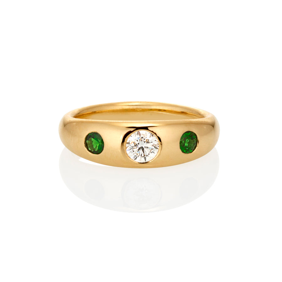**One of a Kind** 18ct Yellow Gold Diamond and Tsavorite Gypsy Ring