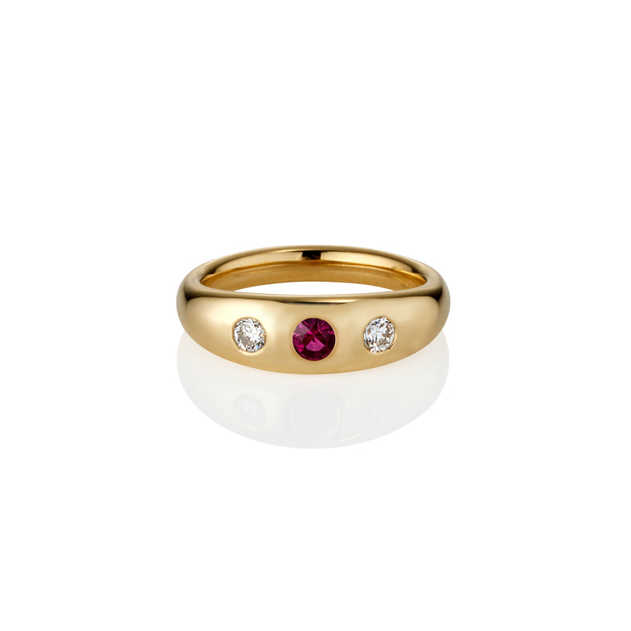 **One of a kind** 18ct Yellow Gold Ruby and Diamonds Gypsy Ring