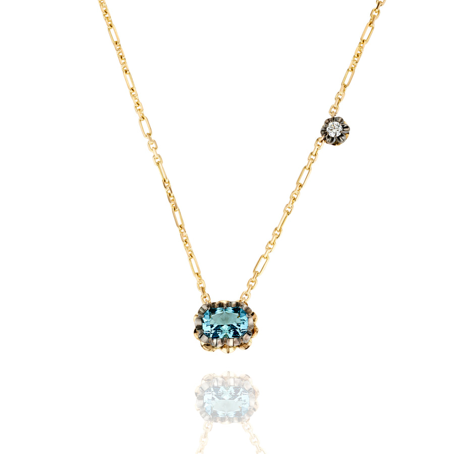 **One of a kind** Aquamarine and Diamond Scallop Necklace