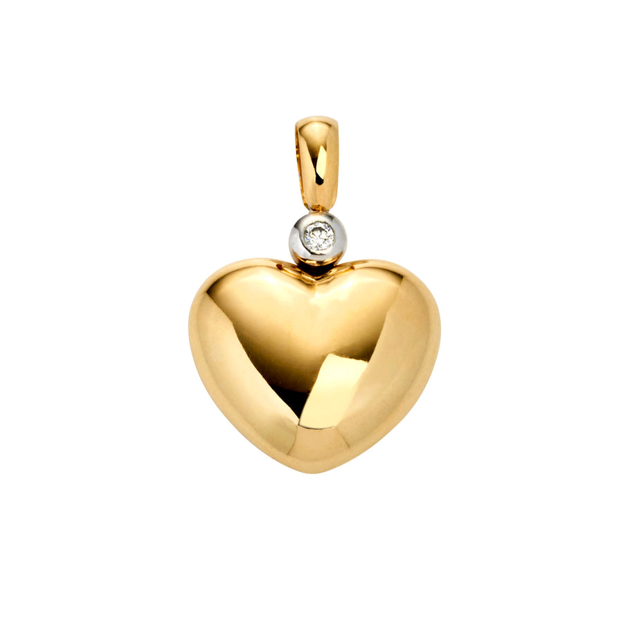 18ct Puffy Heart with Round Brilliant Cut Diamond