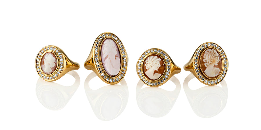 18ct Yellow Gold Shell Cameo and Diamond Ring