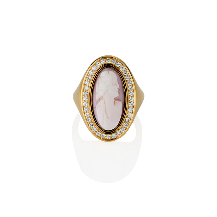 18ct Yellow Gold Shell Cameo and Diamond Ring